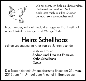 Traueranzeige von Heinz Schellhaas von Echo-Zeitungen (Gesamtausgabe)