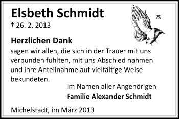 Traueranzeige von Elsbeth Schmidt von Odenwälder Echo