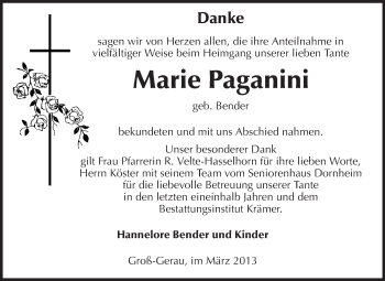 Traueranzeige von Marie Paganini von Rüsselsheimer Echo, Groß-Gerauer-Echo, Ried Echo