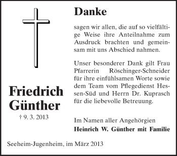 Traueranzeige von Friedrich Günther von Echo-Zeitungen (Gesamtausgabe)