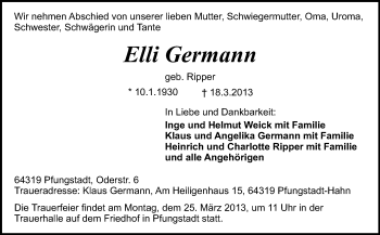 Traueranzeige von Elli Germann von Echo-Zeitungen (Gesamtausgabe)