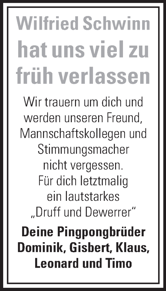  Traueranzeige für Wilfried Schwinn vom 21.03.2013 aus Echo-Zeitungen (Gesamtausgabe)
