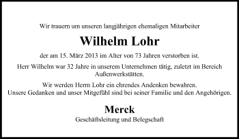 Traueranzeige von Wilhelm Lohr von Echo-Zeitungen (Gesamtausgabe)