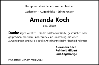 Traueranzeige von Amanda Koch von Echo-Zeitungen (Gesamtausgabe)