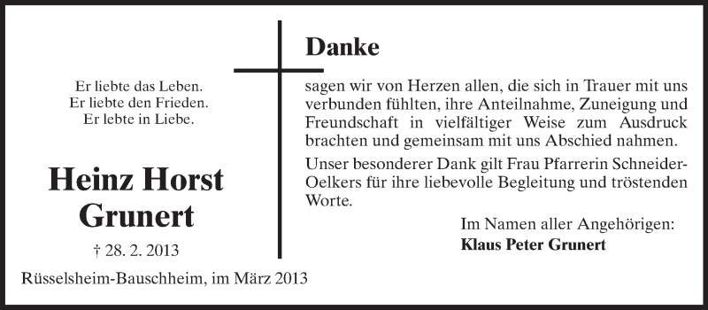 Traueranzeige für Heinz Horst Grunert vom 22.03.2013 aus Rüsselsheimer Echo, Groß-Gerauer-Echo, Ried Echo