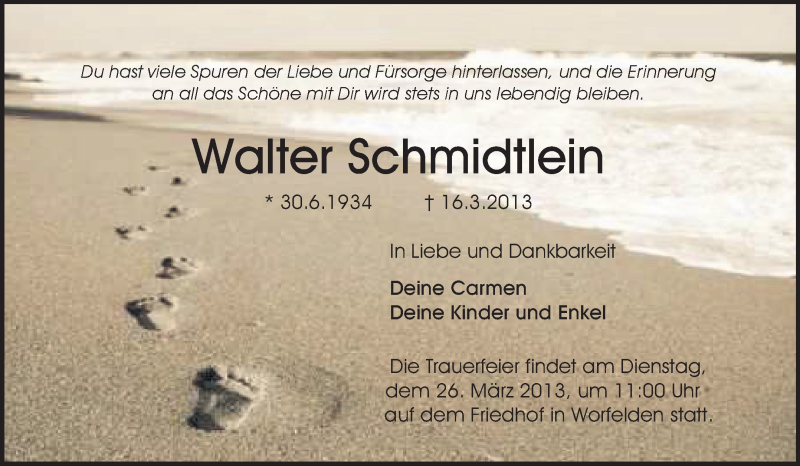  Traueranzeige für Walter Schmidtlein vom 23.03.2013 aus Rüsselsheimer Echo, Groß-Gerauer-Echo, Ried Echo