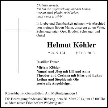 Traueranzeige von Horst Köhler von Rüsselsheimer Echo, Groß-Gerauer-Echo, Ried Echo