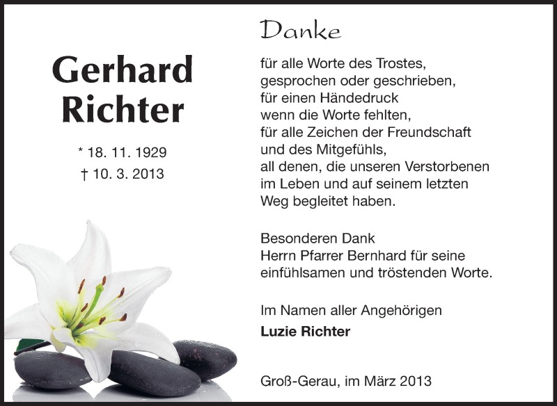  Traueranzeige für Gerhard Richter vom 30.03.2013 aus Rüsselsheimer Echo, Groß-Gerauer-Echo, Ried Echo