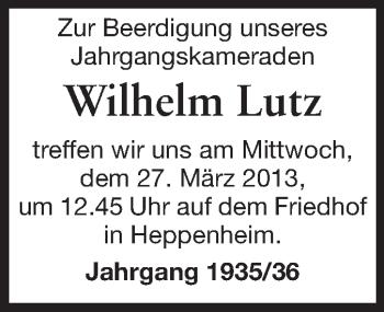 Traueranzeige von Wilhelm Lutz von Starkenburger Echo