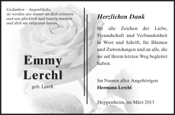 Traueranzeige von Emmy Lerchl von Starkenburger Echo, Bergsträßer Anzeiger