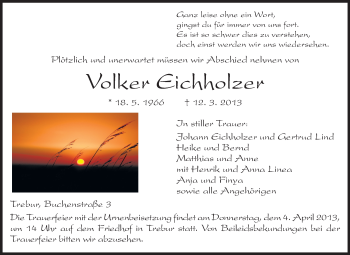 Traueranzeige von Volker Eichholzer von Rüsselsheimer Echo, Groß-Gerauer-Echo, Ried Echo