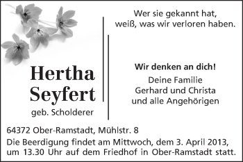 Traueranzeige von Hertha Seyfert von Echo-Zeitungen (Gesamtausgabe)