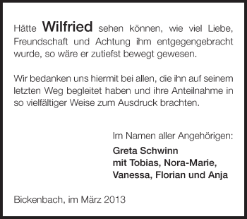 Traueranzeige von Wilfried Schwinn von Echo-Zeitungen (Gesamtausgabe)