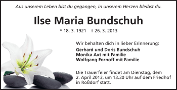 Traueranzeige von Ilse Maria Bundschuh von Echo-Zeitungen (Gesamtausgabe)