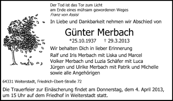 Traueranzeige von Günter Merbach von Echo-Zeitungen (Gesamtausgabe)