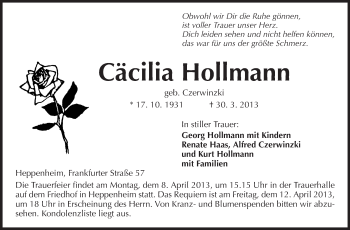 Traueranzeige von Cäcilia Hollmann von Starkenburger Echo