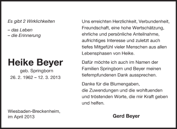 Traueranzeige von Heike Beyer von Echo-Zeitungen (Gesamtausgabe)