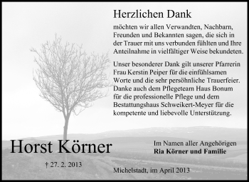 Traueranzeige von Horst Körner von Odenwälder Echo