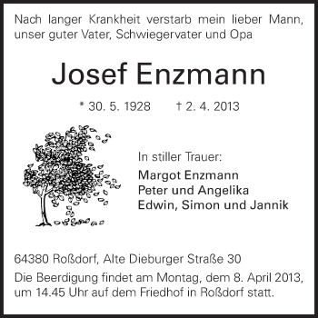 Traueranzeige von Josef Enzmann von Echo-Zeitungen (Gesamtausgabe)