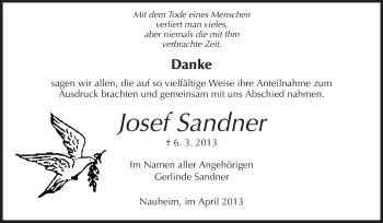 Traueranzeige von Josef Sandner von Rüsselsheimer Echo, Groß-Gerauer-Echo, Ried Echo