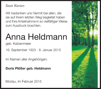 Traueranzeige von Anna Heldmann von Echo-Zeitungen (Gesamtausgabe)