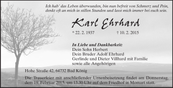 Traueranzeige von Karl Ehrhard von Odenwälder Echo