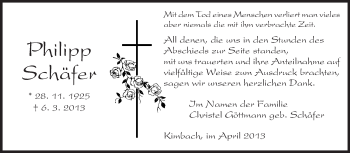 Traueranzeige von Philipp Schäfer von Odenwälder Echo