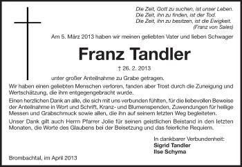 Traueranzeige von Franz Tandler von Echo-Zeitungen (Gesamtausgabe)
