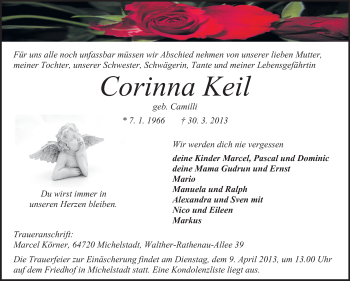 Traueranzeige von Corinna Keil von Odenwälder Echo