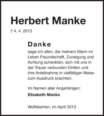 Traueranzeige von Herbert Manke von Rüsselsheimer Echo, Groß-Gerauer-Echo, Ried Echo