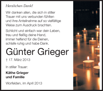 Traueranzeige von Günter Grieger von Rüsselsheimer Echo, Groß-Gerauer-Echo, Ried Echo