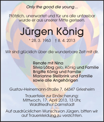 Traueranzeige von Jürgen König von Echo-Zeitungen (Gesamtausgabe)