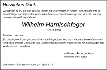 Traueranzeige von Wilhelm Harnischfeger von Echo-Zeitungen (Gesamtausgabe)