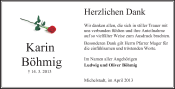 Traueranzeige von Karin Böhmig von Odenwälder Echo