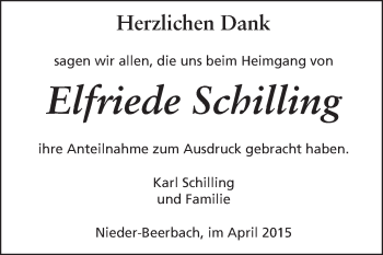Traueranzeige von Elfriede Schilling von Echo-Zeitungen (Gesamtausgabe)