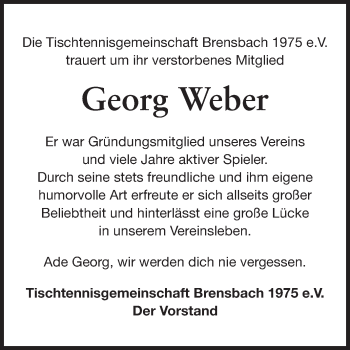 Traueranzeige von Georg Weber von Odenwälder Echo