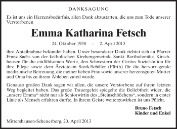 Traueranzeige von Emma Katharina Fetsch von Starkenburger Echo