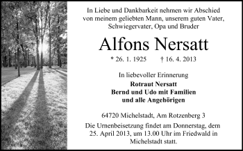 Traueranzeige von Alfons Nersatt von Odenwälder Echo