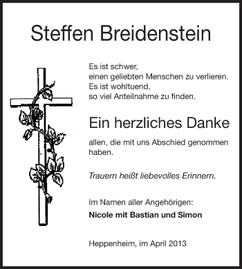 Traueranzeige von Steffen Breidenstein von Starkenburger Echo