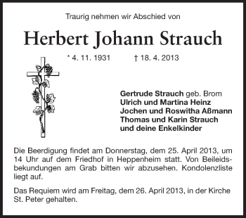 Traueranzeige von Herbert Johann Strauch von Starkenburger Echo