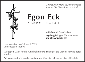 Traueranzeige von Egon Eck von Starkenburger Echo