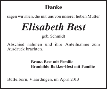 Traueranzeige von Elisabeth Best von Rüsselsheimer Echo, Groß-Gerauer-Echo, Ried Echo