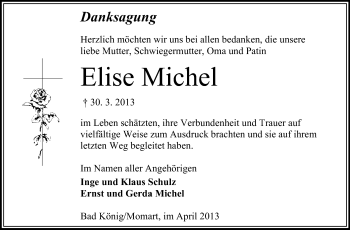 Traueranzeige von Elise Michel von Odenwälder Echo
