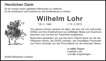 Traueranzeige von Wilhelm Lohr von Echo-Zeitungen (Gesamtausgabe)