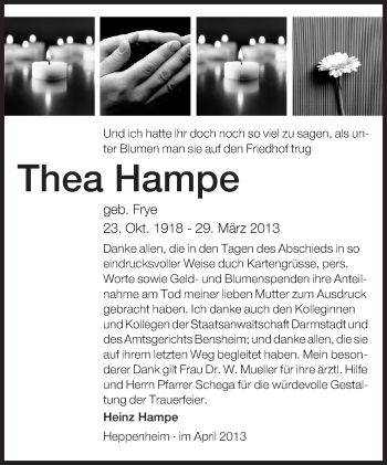 Traueranzeige von Thea Hampe von Starkenburger Echo