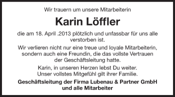 Traueranzeige von Karin Löffler von Echo-Zeitungen (Gesamtausgabe)