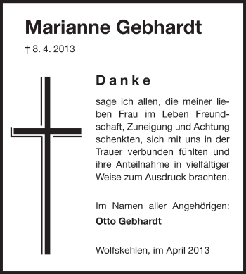 Traueranzeige von Marianne Gebhardt von Rüsselsheimer Echo, Groß-Gerauer-Echo, Ried Echo