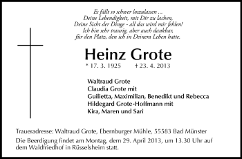 Traueranzeige von Heinz Grote von Rüsselsheimer Echo, Groß-Gerauer-Echo, Ried Echo