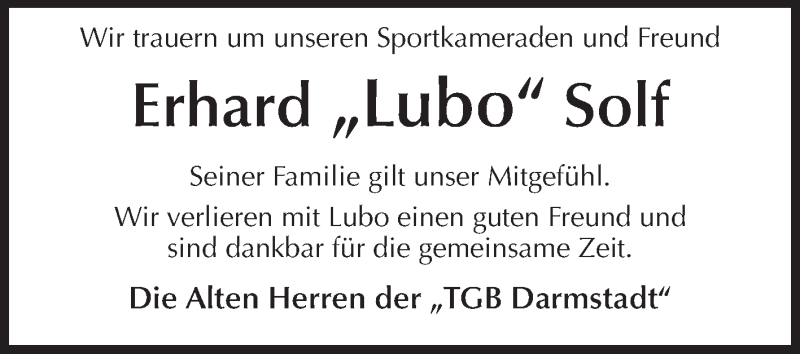  Traueranzeige für Erhard Solf vom 04.05.2013 aus Echo-Zeitungen (Gesamtausgabe)
