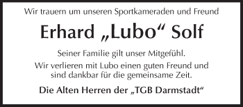 Traueranzeige von Erhard Solf von Echo-Zeitungen (Gesamtausgabe)